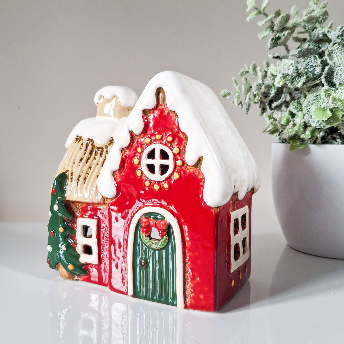 Red Ceramic Christmas Tealight House