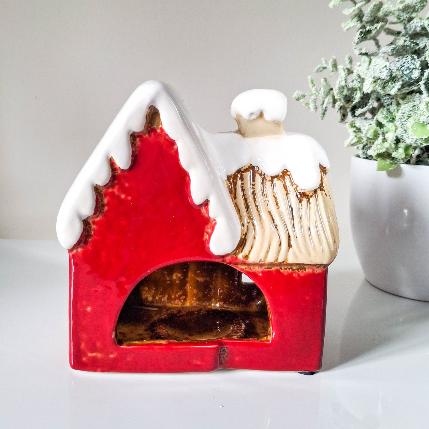 Red Ceramic Christmas Tealight House