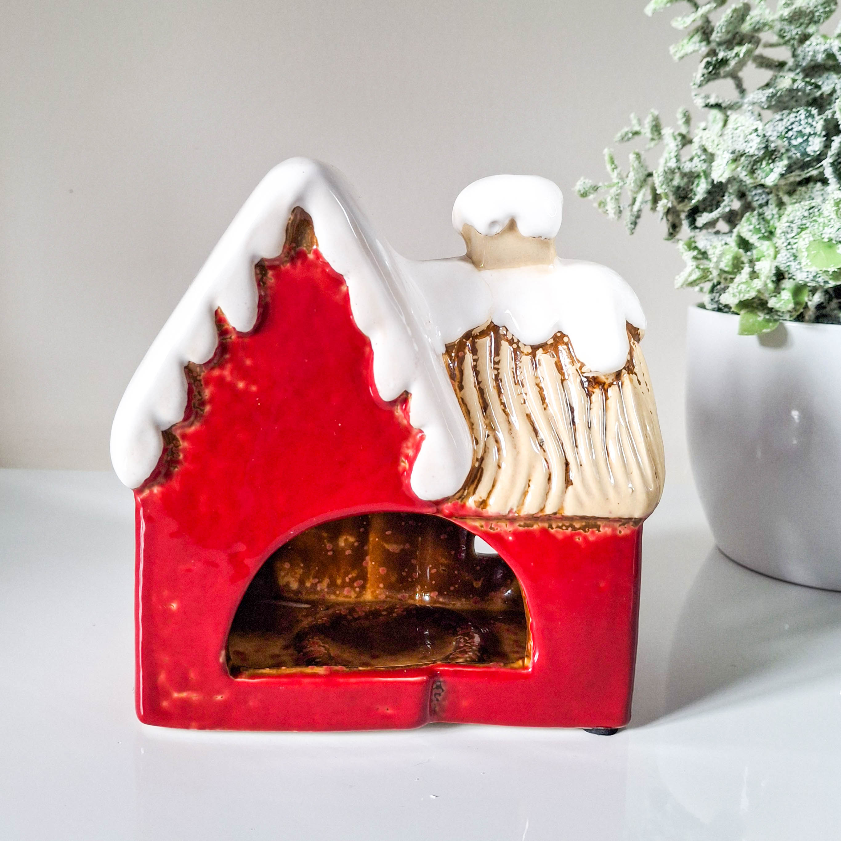 Red Ceramic Christmas Tealight House