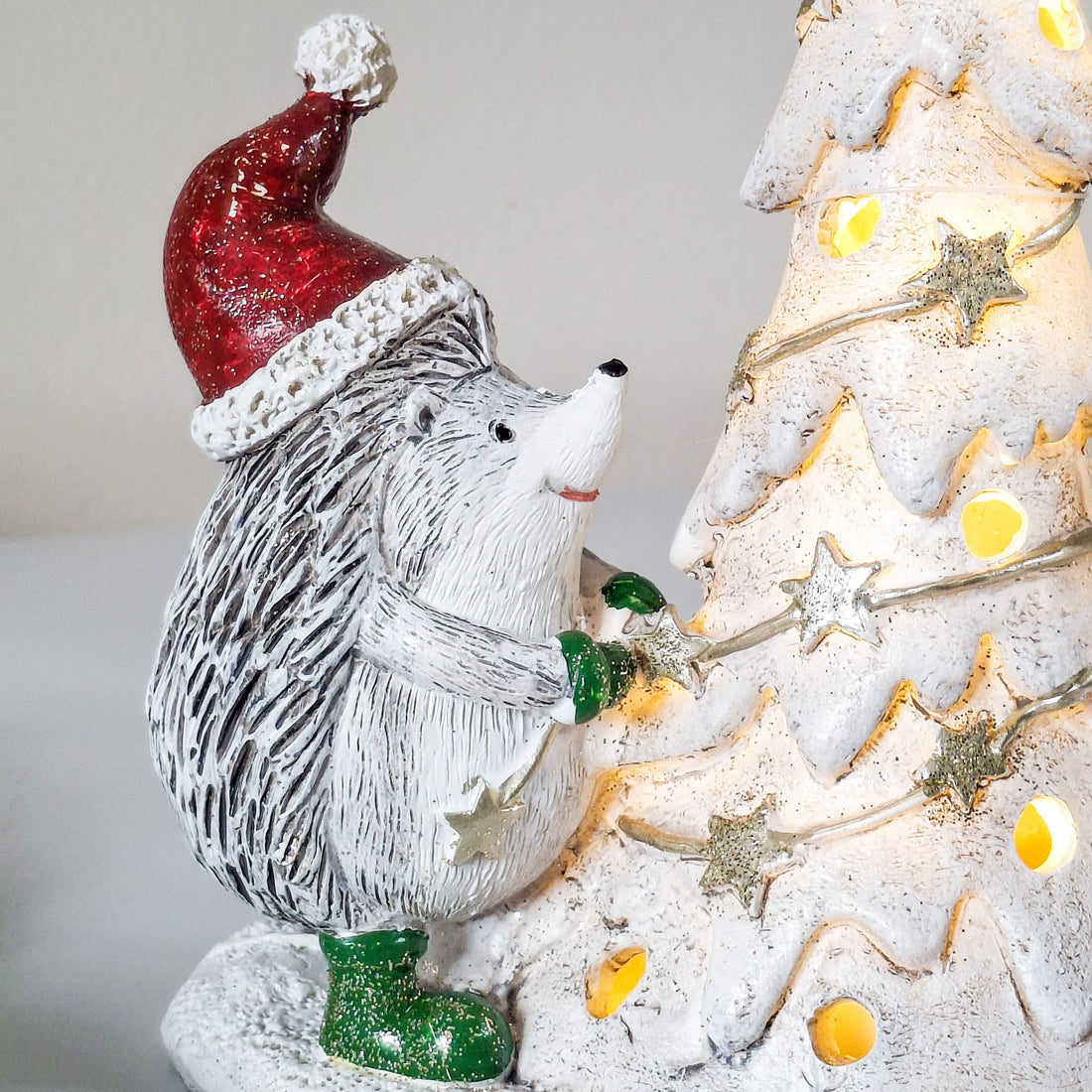 Hedgehogs with Light Up Christmas Tree