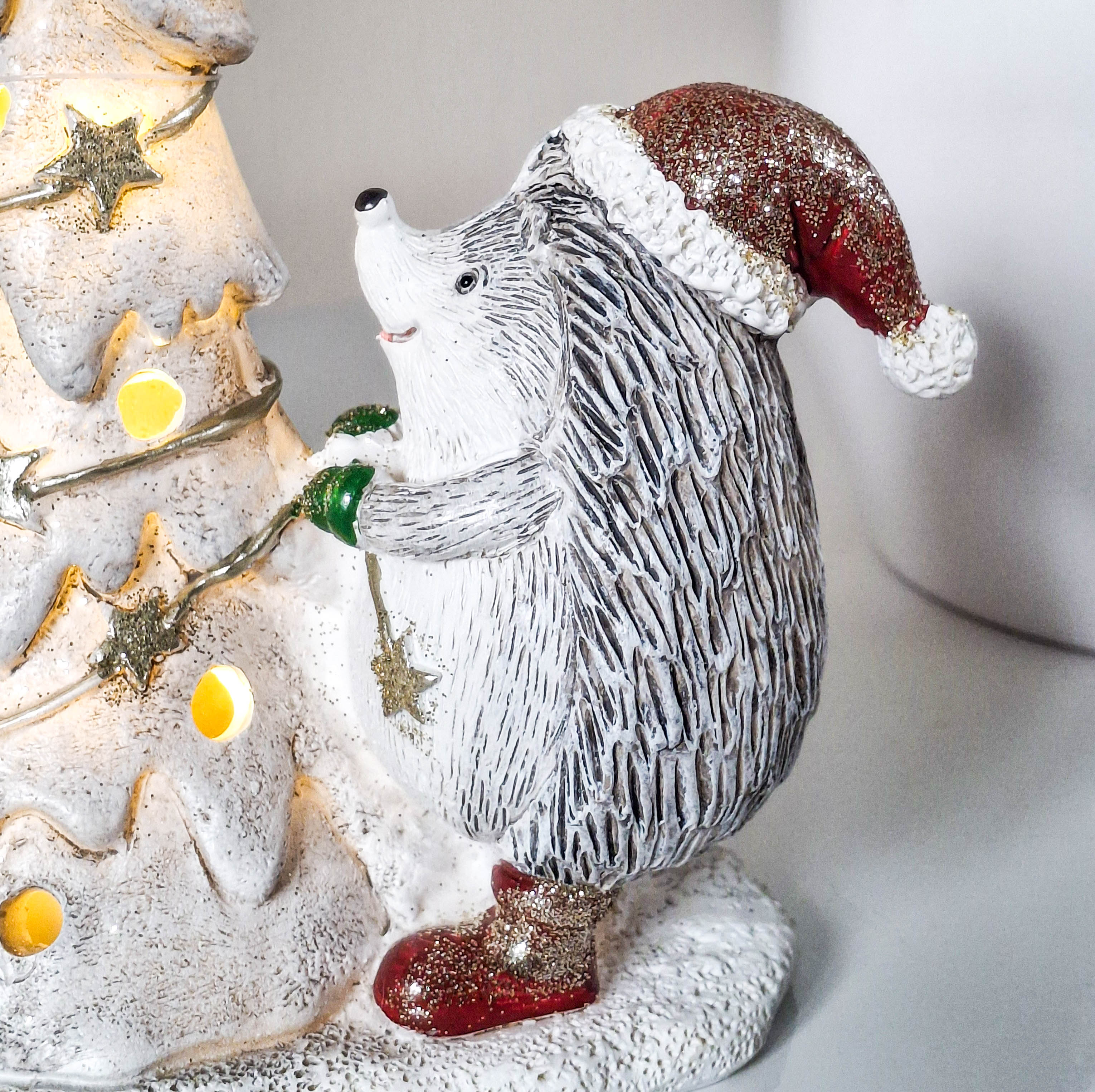 Hedgehogs with Light Up Christmas Tree