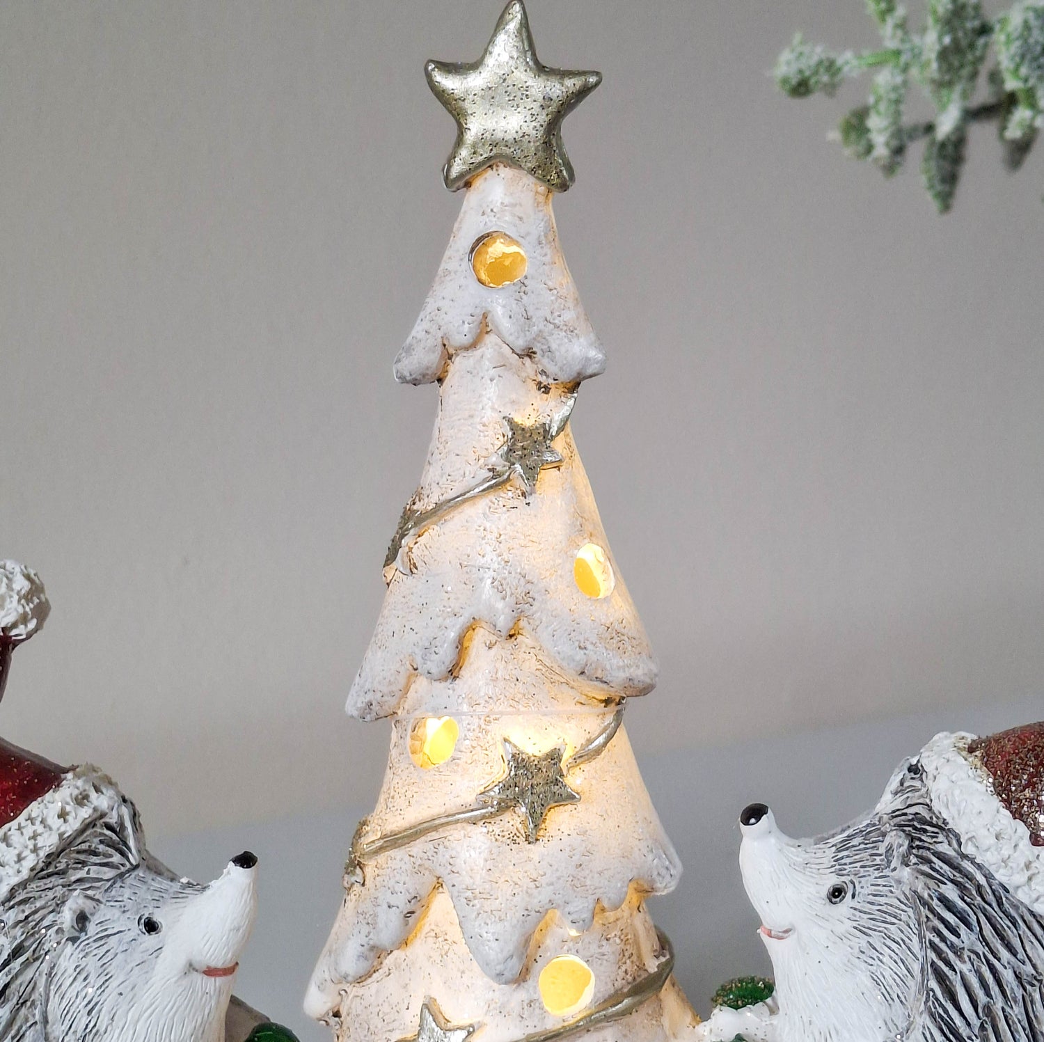 Hedgehogs with Light Up Christmas Tree