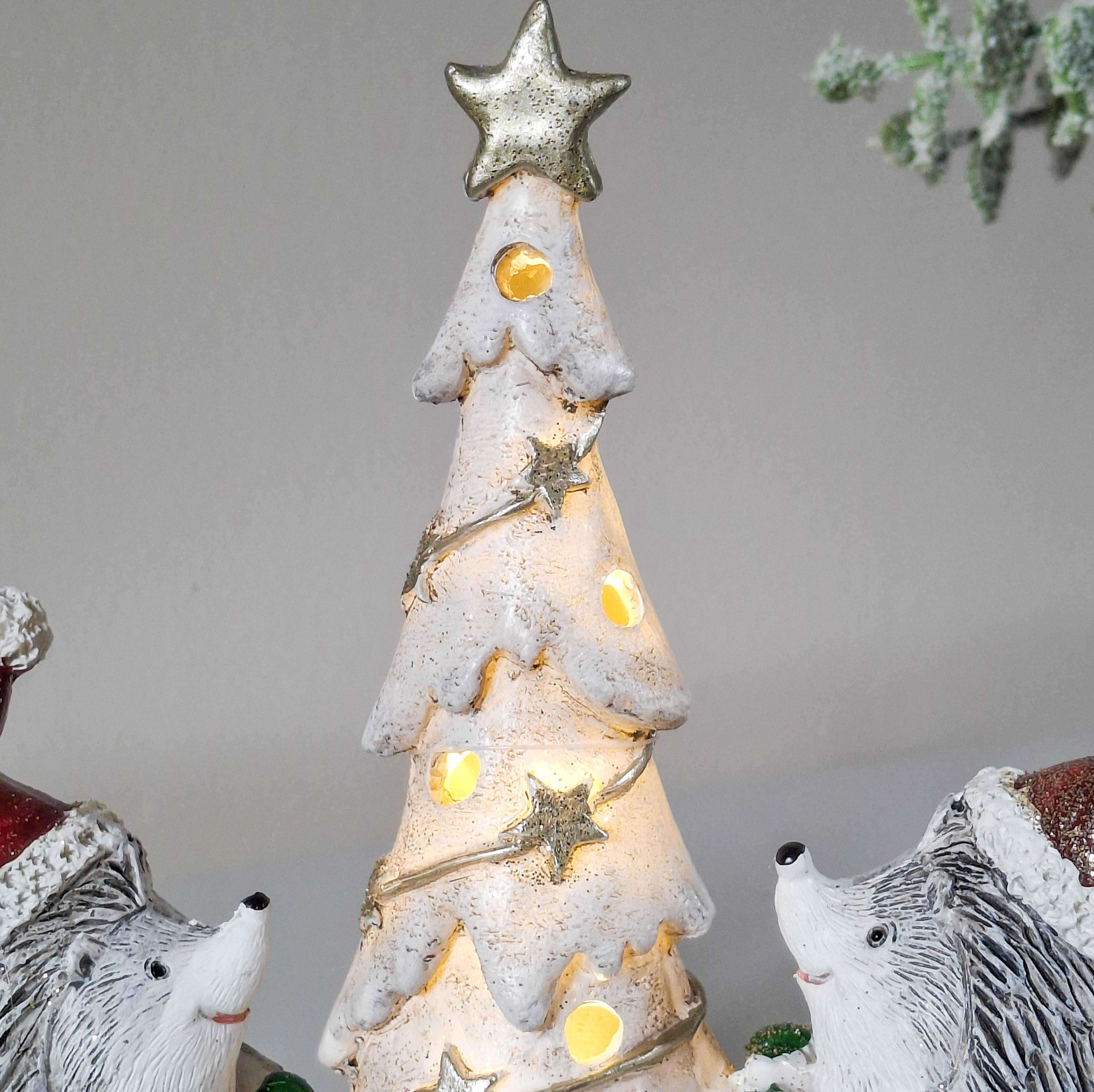 Hedgehogs with Light Up Christmas Tree
