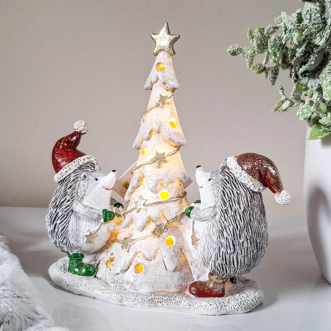 Hedgehogs with Light Up Christmas Tree