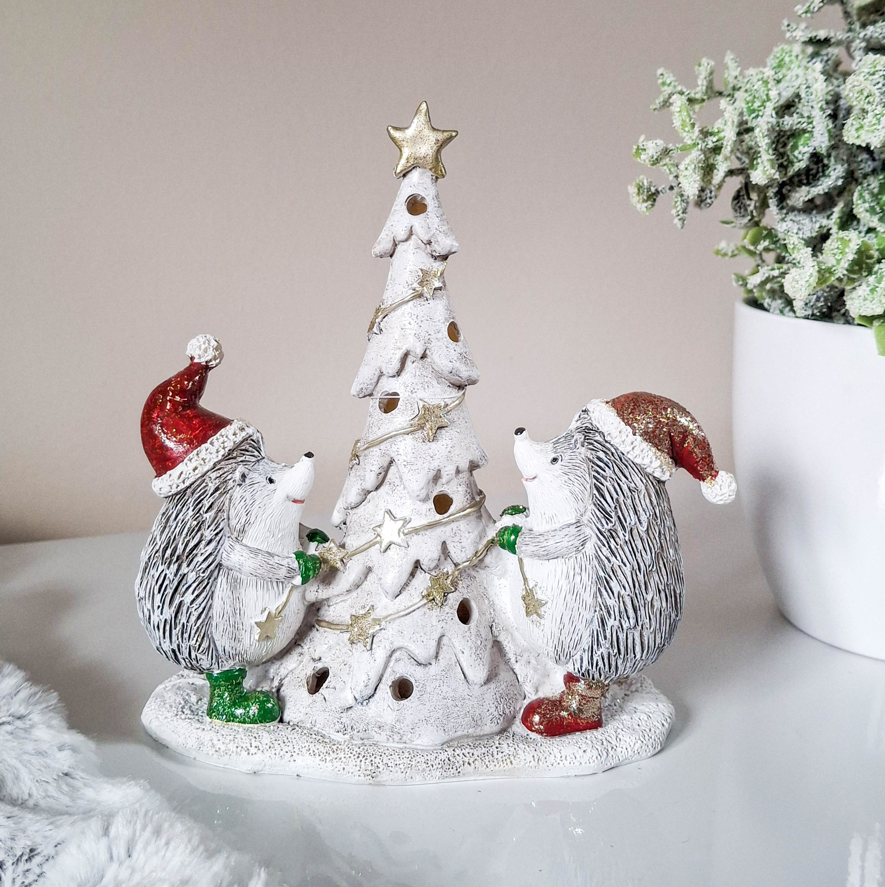 Hedgehogs with Light Up Christmas Tree