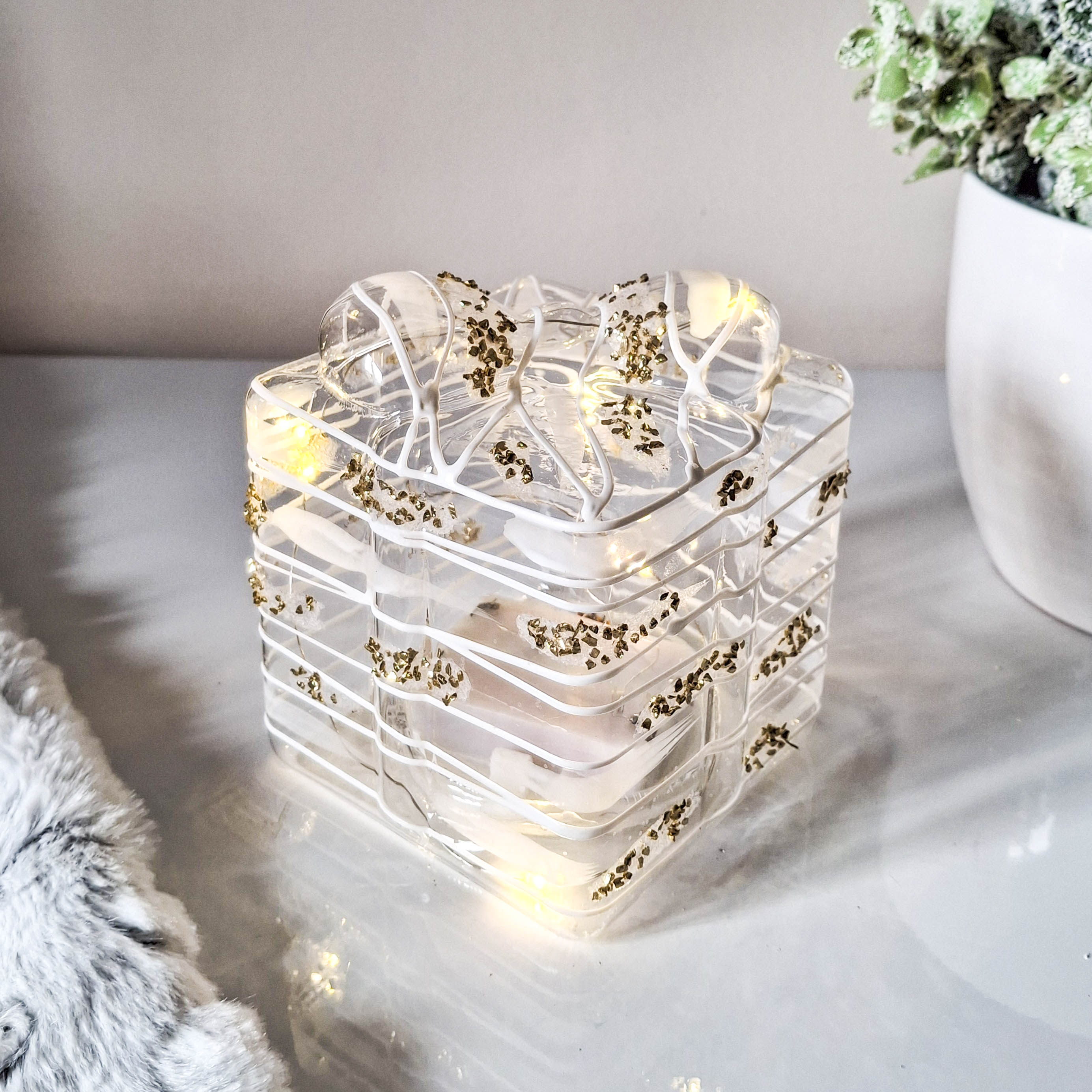 Glass LED Gift Box Ornament