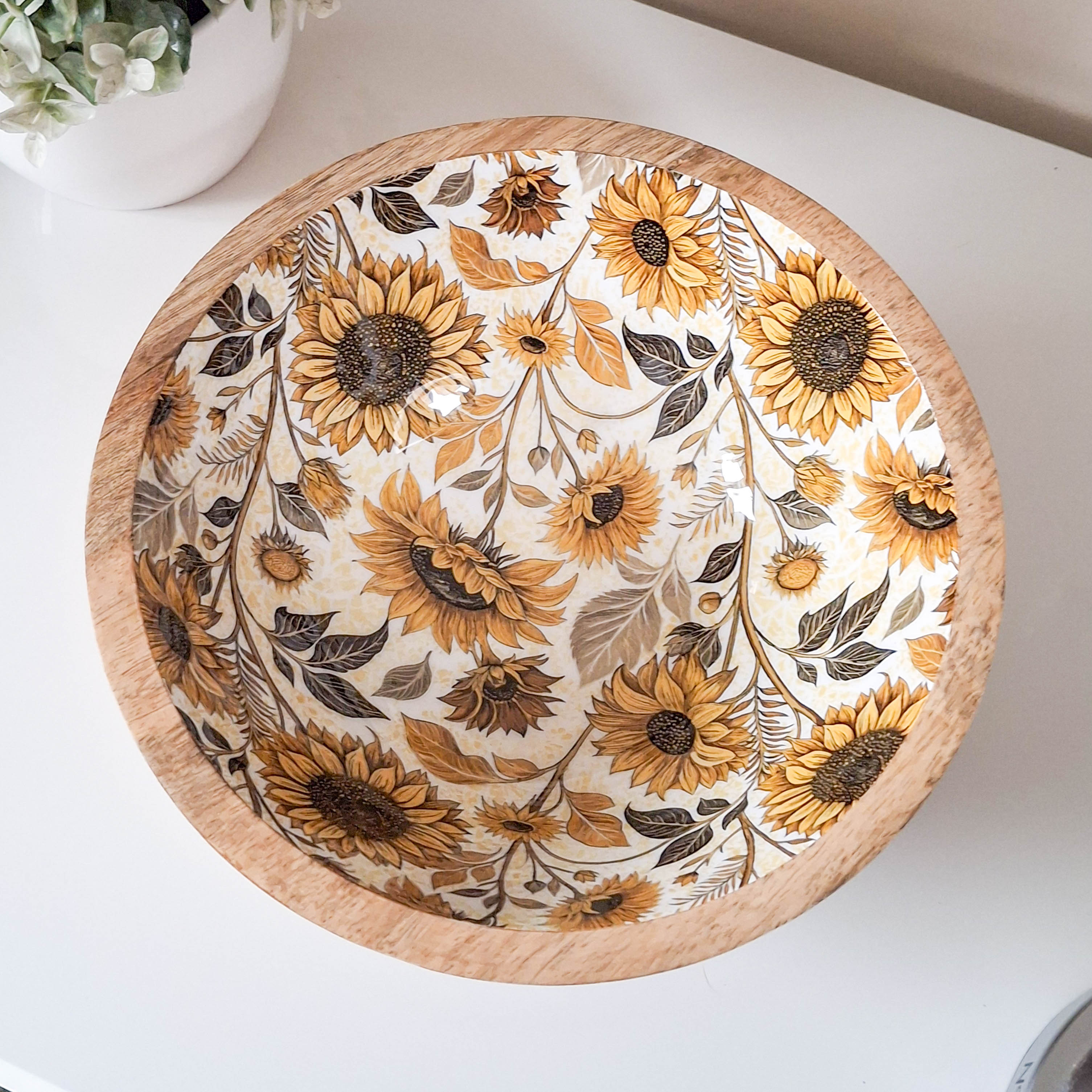 Sunflower Print Mango Wood Bowl