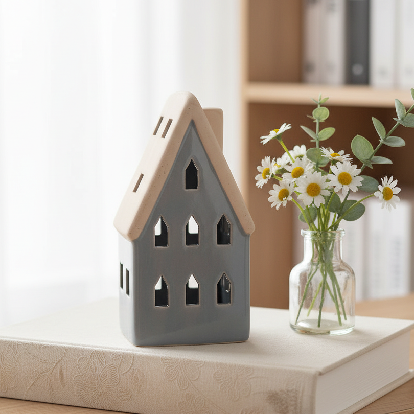 Grey Ceramic House Ornament