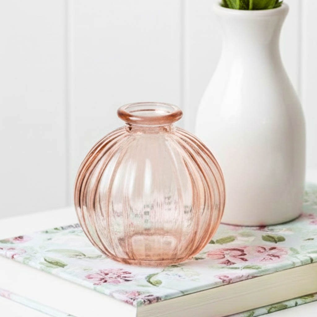 Vintage Rose Ripple Glass Bud Vase