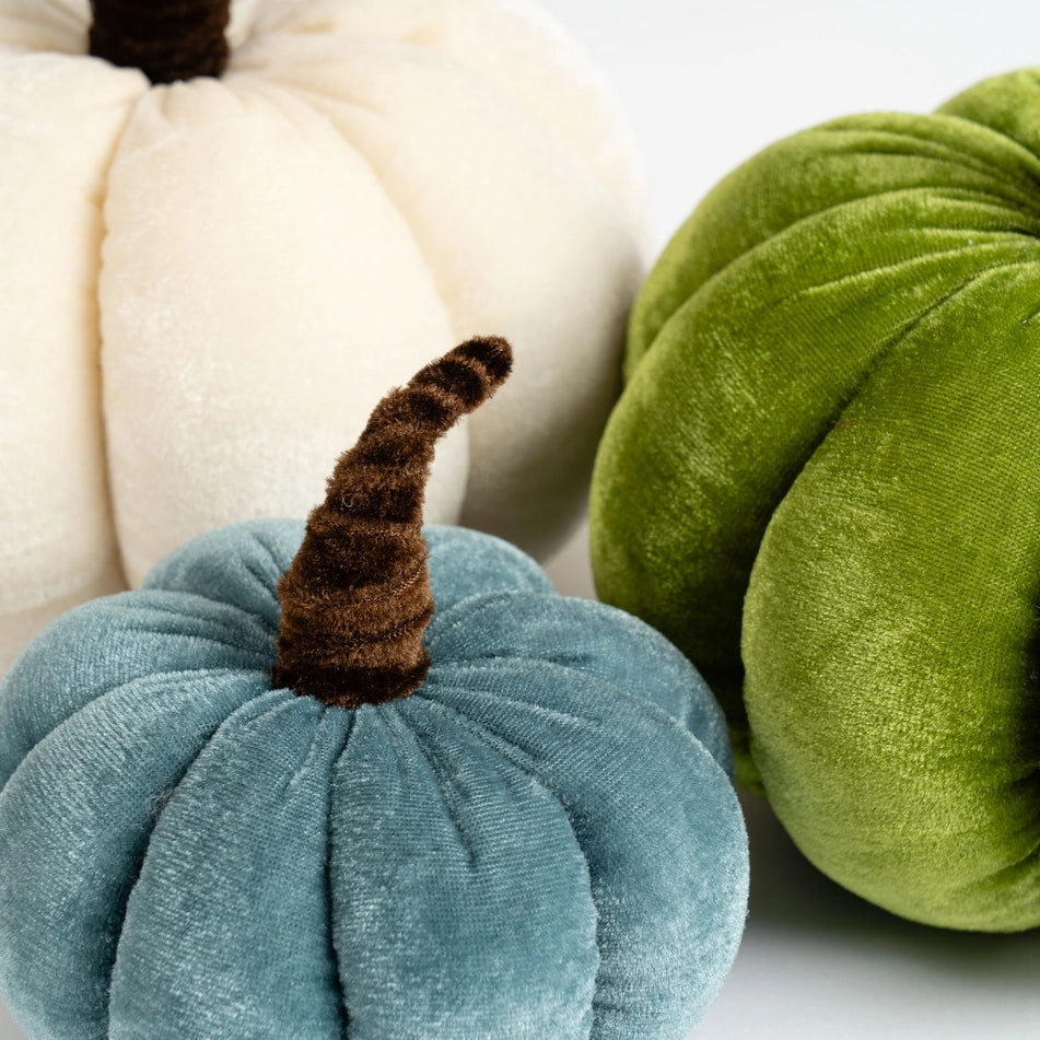 Set of 3 Green Mix Plush Velvet Pumpkins