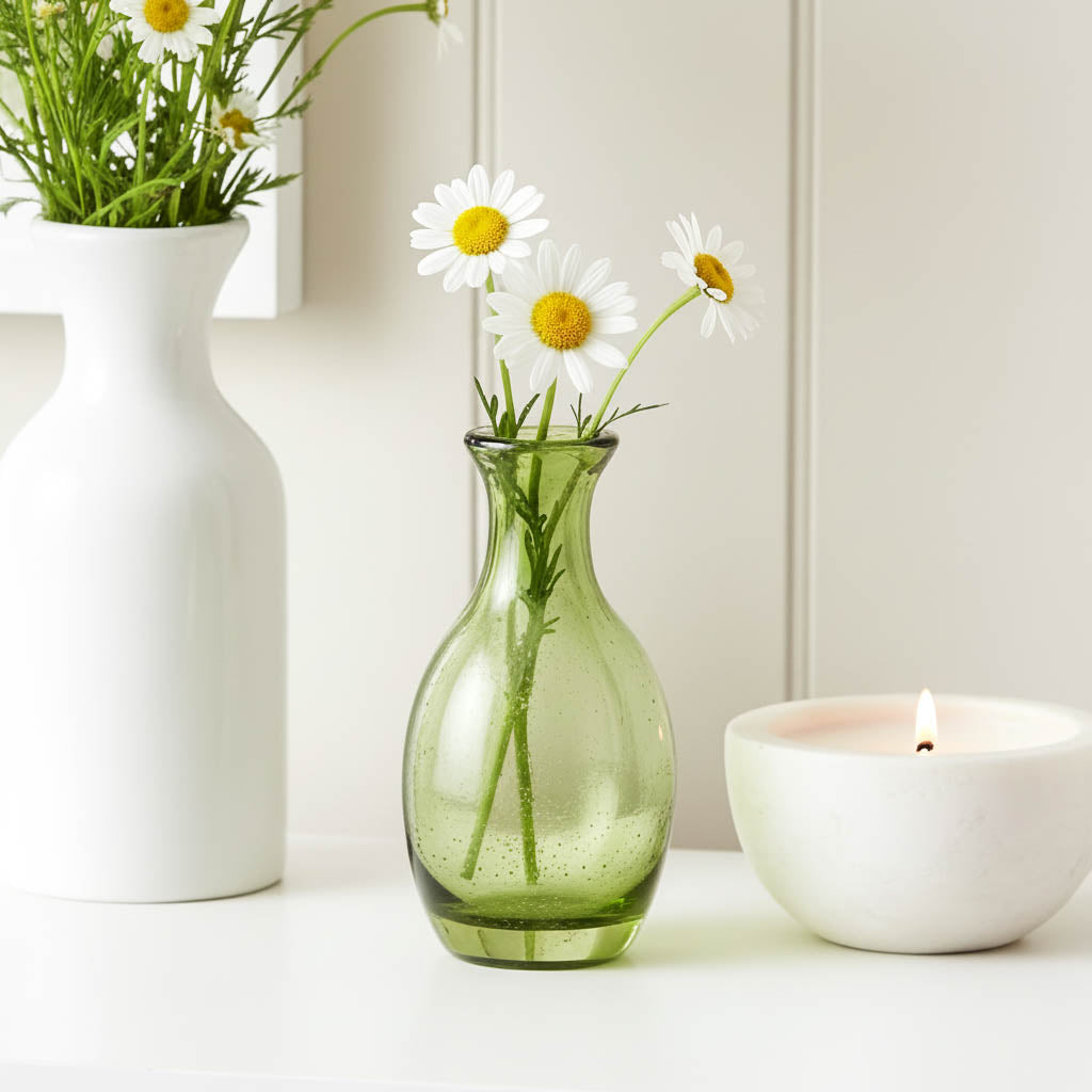 Green Hand Blown Bubble Glass Vase