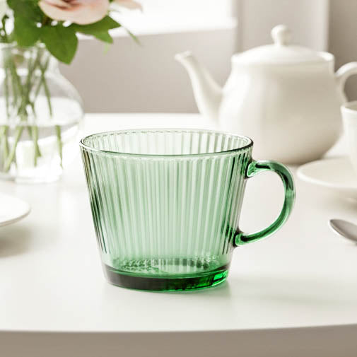 Green Retro Ribbed Glass Mug
