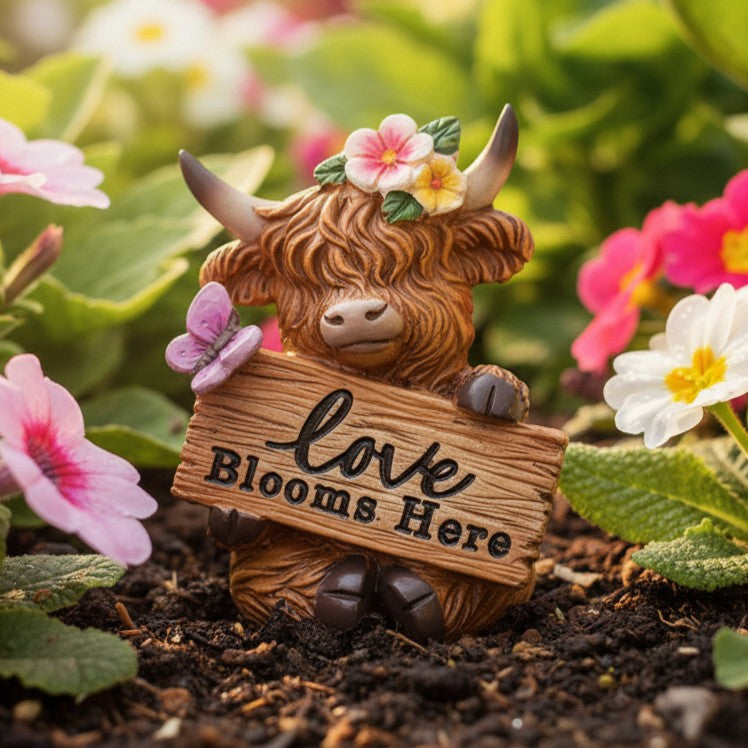 Small Highland Cow with Sign