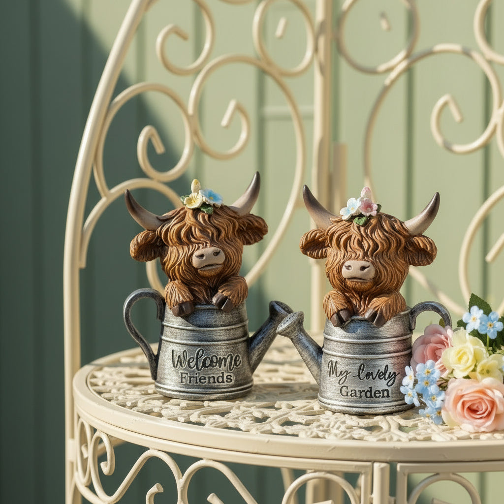 Small Highland Cow in Watering Can