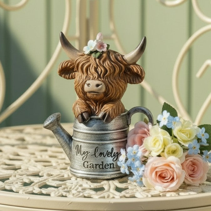 Small Highland Cow in Watering Can