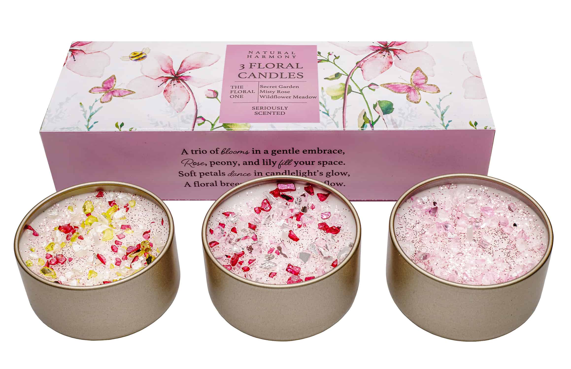 Natural Harmony Floral Candles 3 Piece Set