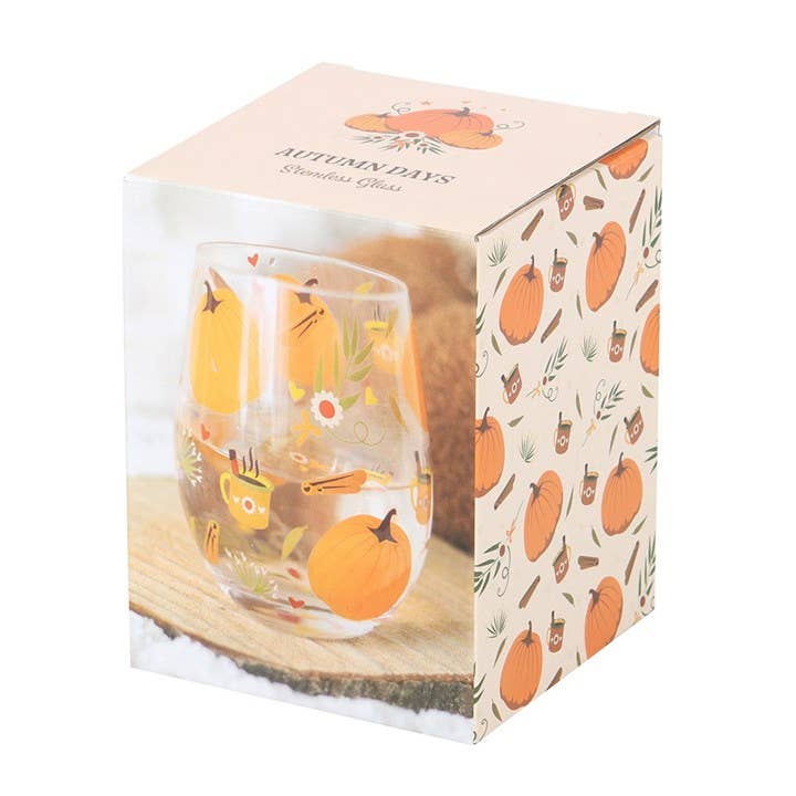 Autumn Days Pumpkin Print Stemless Glass