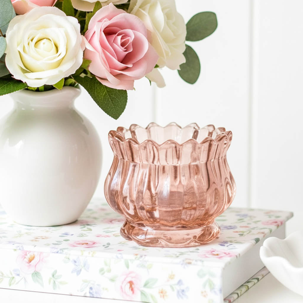 Vintage Rose Glass Tealight Holder