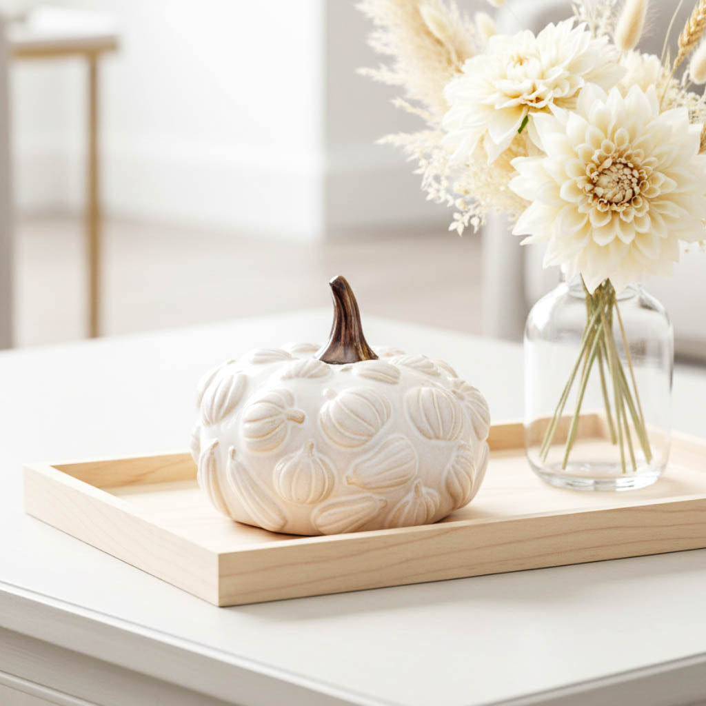 Embossed Ceramic White Pumpkin