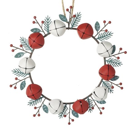 Red & White Metal Bell Wreath Decoration