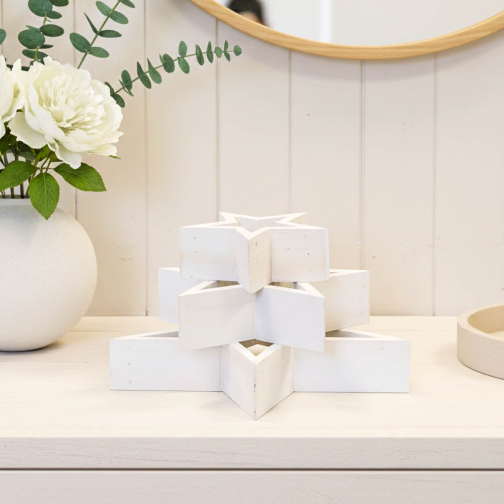 Set of 3 White Wooden Stars