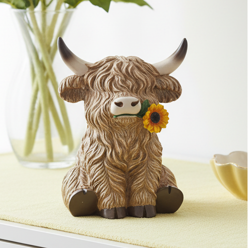 Highland Cow with Sunflower