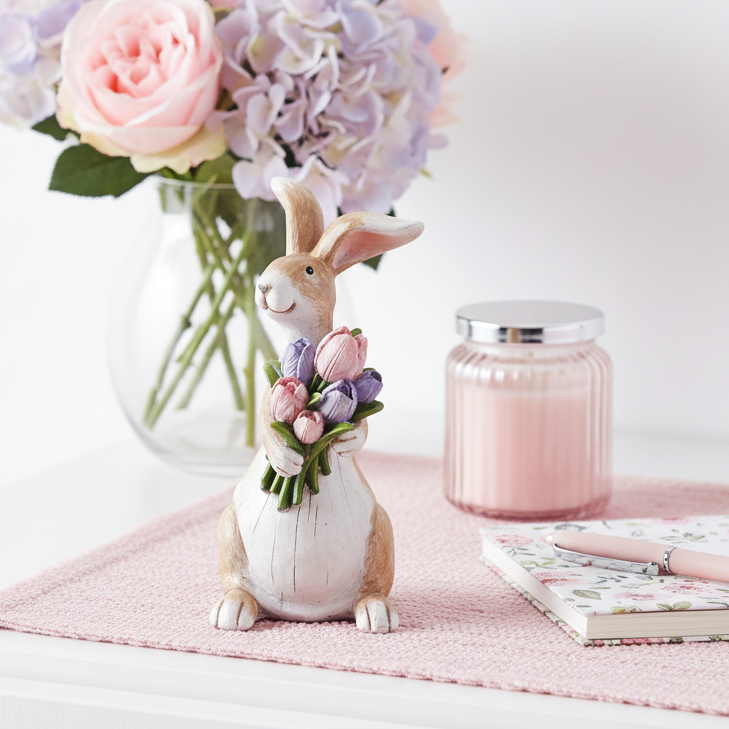 Rabbit with Flowers Figurine