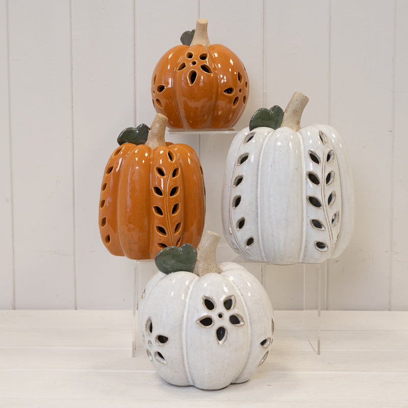 White LED Pumpkin with Open Pattern Detail