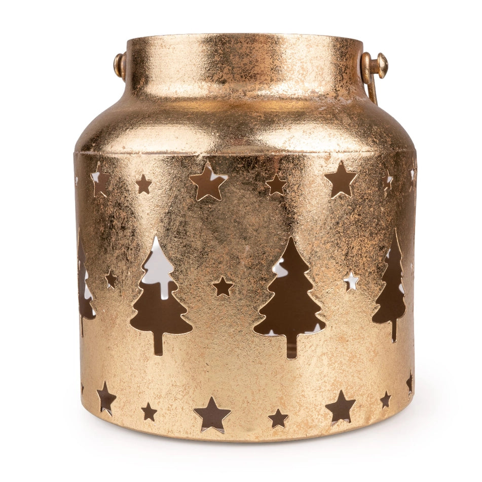 Christmas Trees Antique Gold Metal Lantern