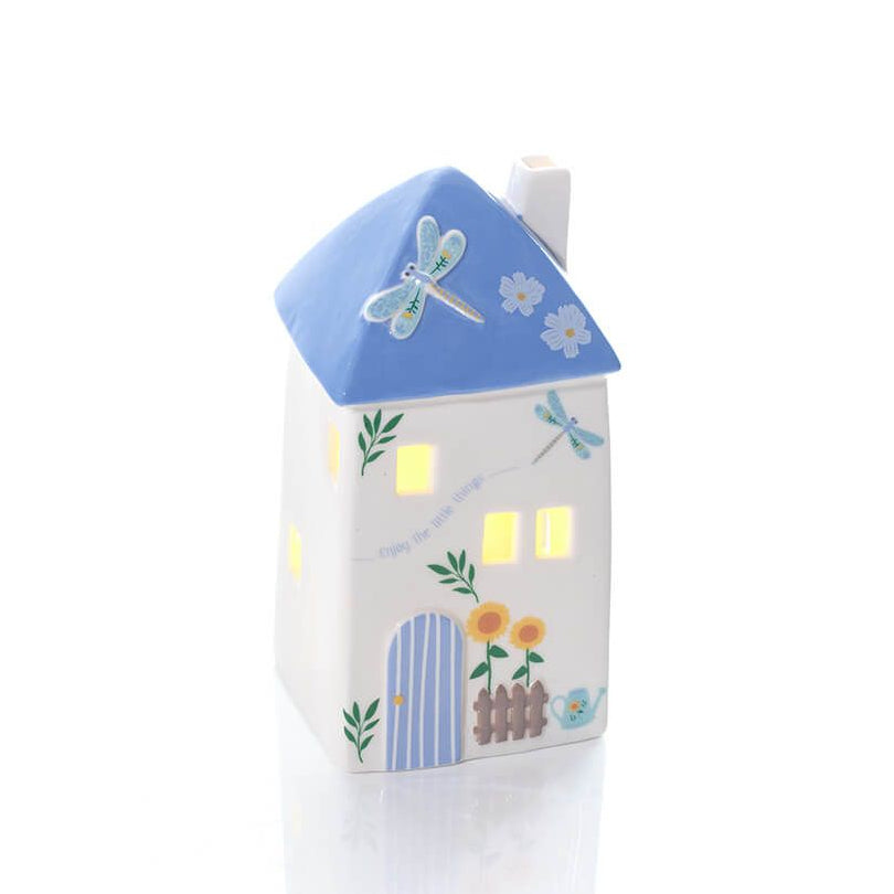 Blue Dragonfly LED Stoneware House