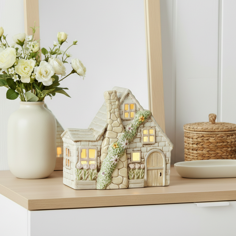 BACK MAR Cream Tealight Cottage with Chimney