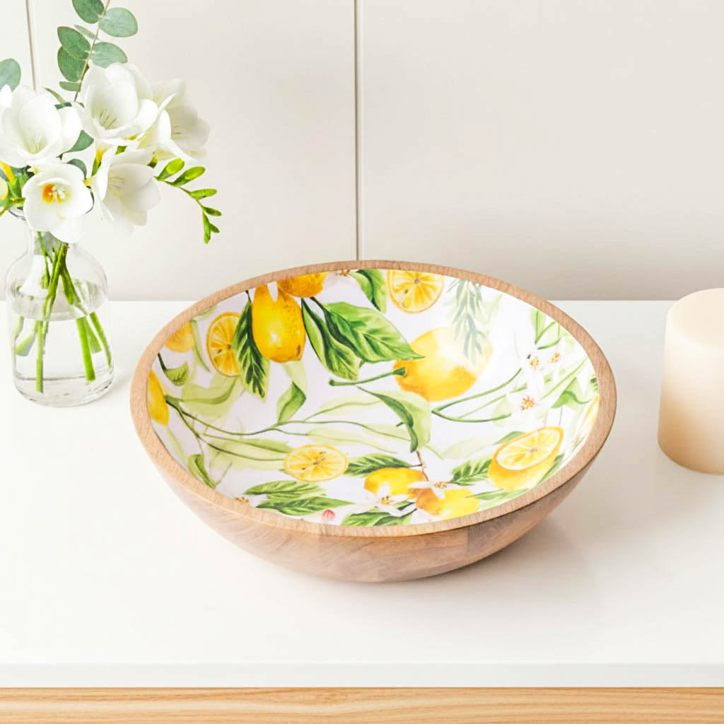 Lemon Print Mango Wood Bowl
