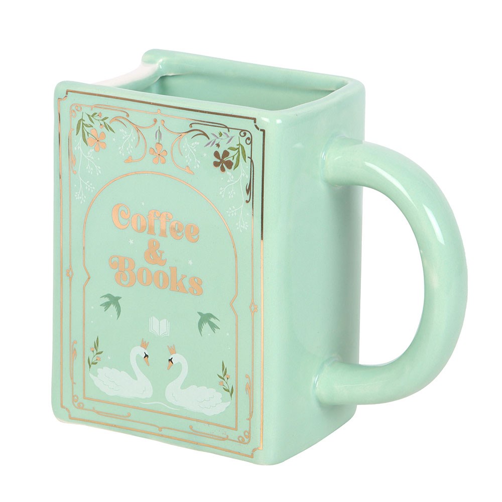 Coffee & Books Green Book Shaped Mug
