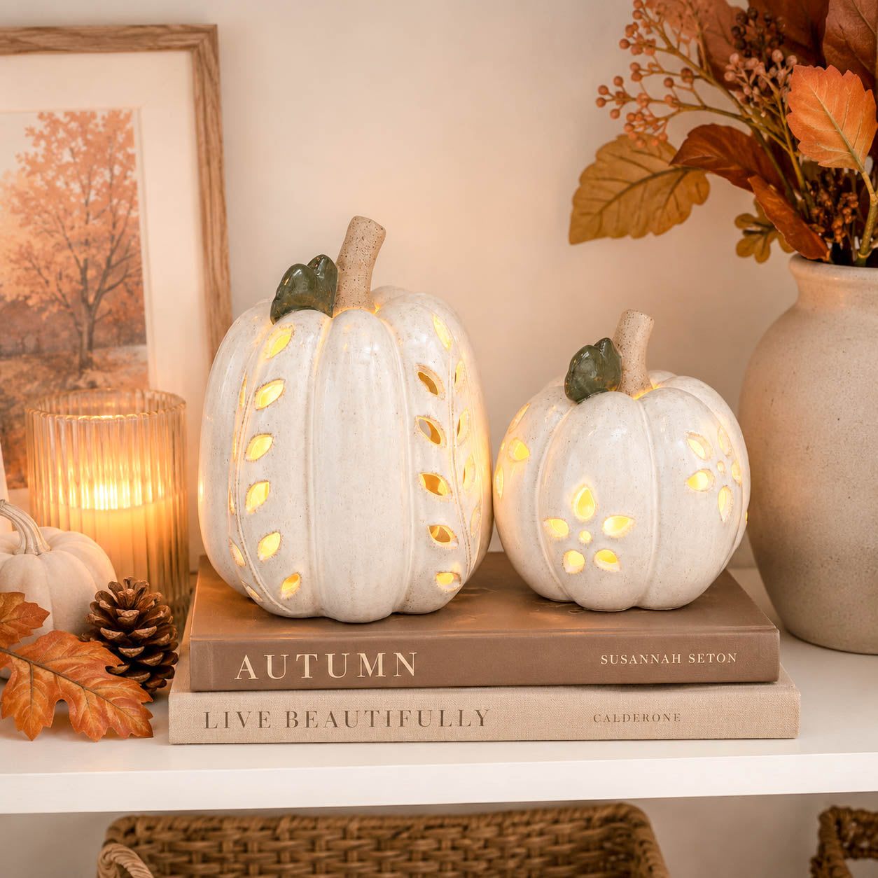 White LED Pumpkin with Open Pattern Detail