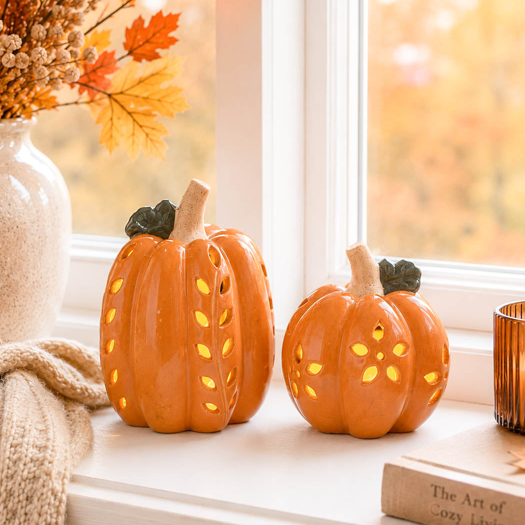 Orange LED Pumpkin with Open Pattern Detail