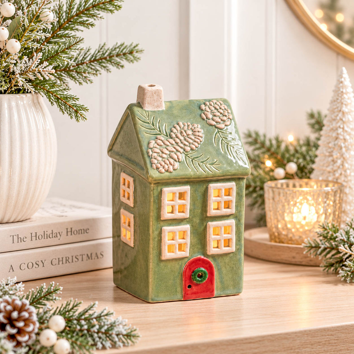 Evergreen Tall Stoneware Christmas Candle House