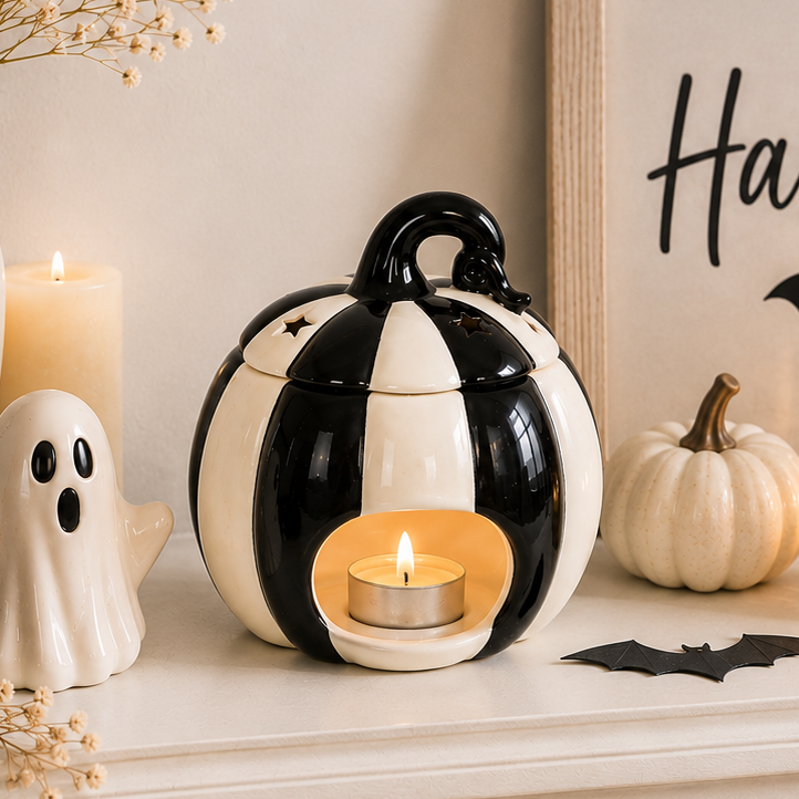 Black & White Striped Pumpkin Oil Burner