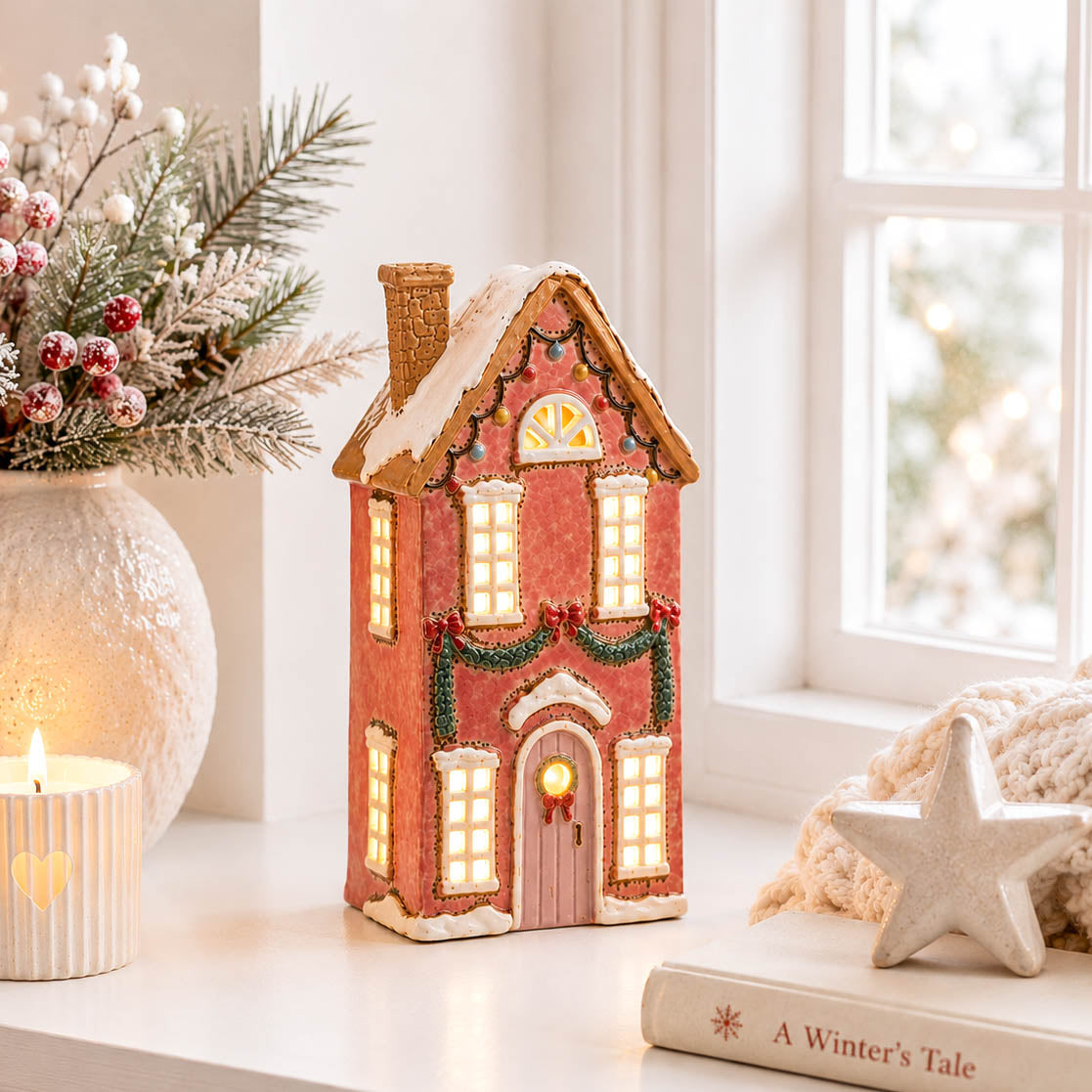 Pink Festive Garland Tealight House