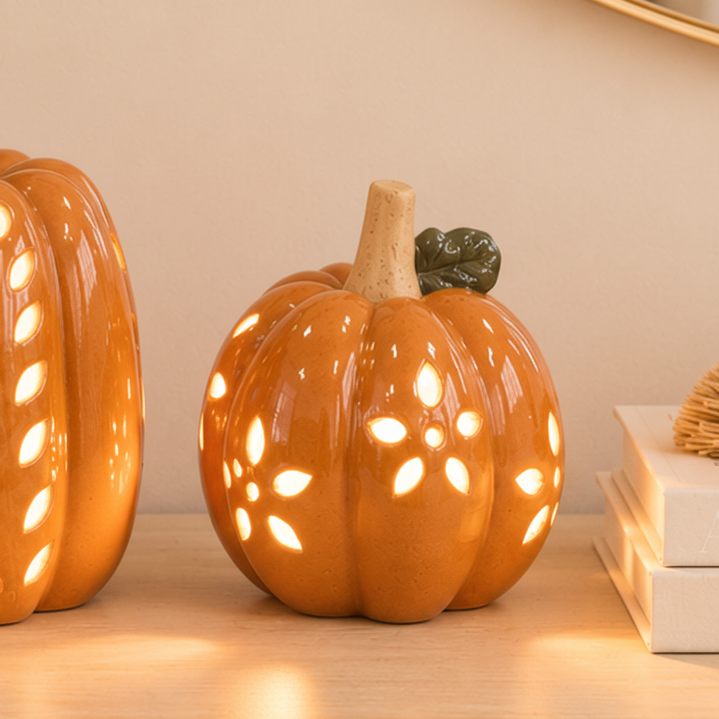 Orange LED Pumpkin with Open Pattern Detail