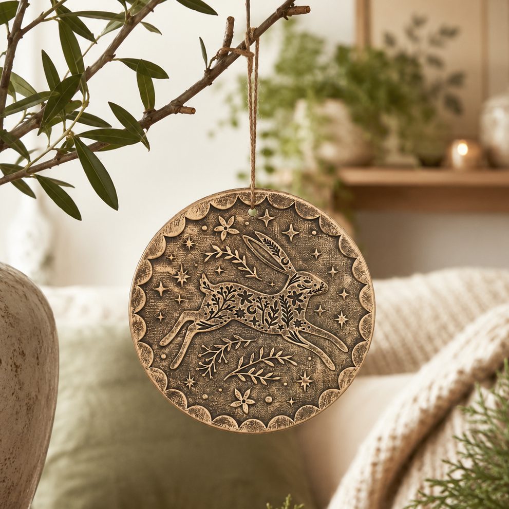 Leaping Hare Bronze Effect Terracotta Hanging Plaque