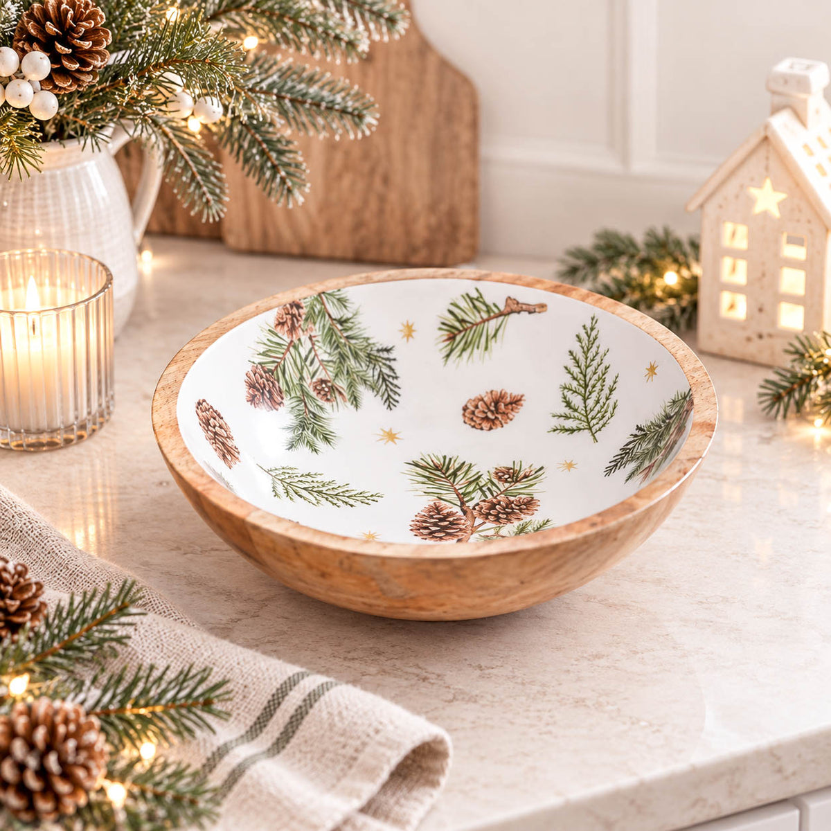 Fir & Pinecone Mango Wood Bowl