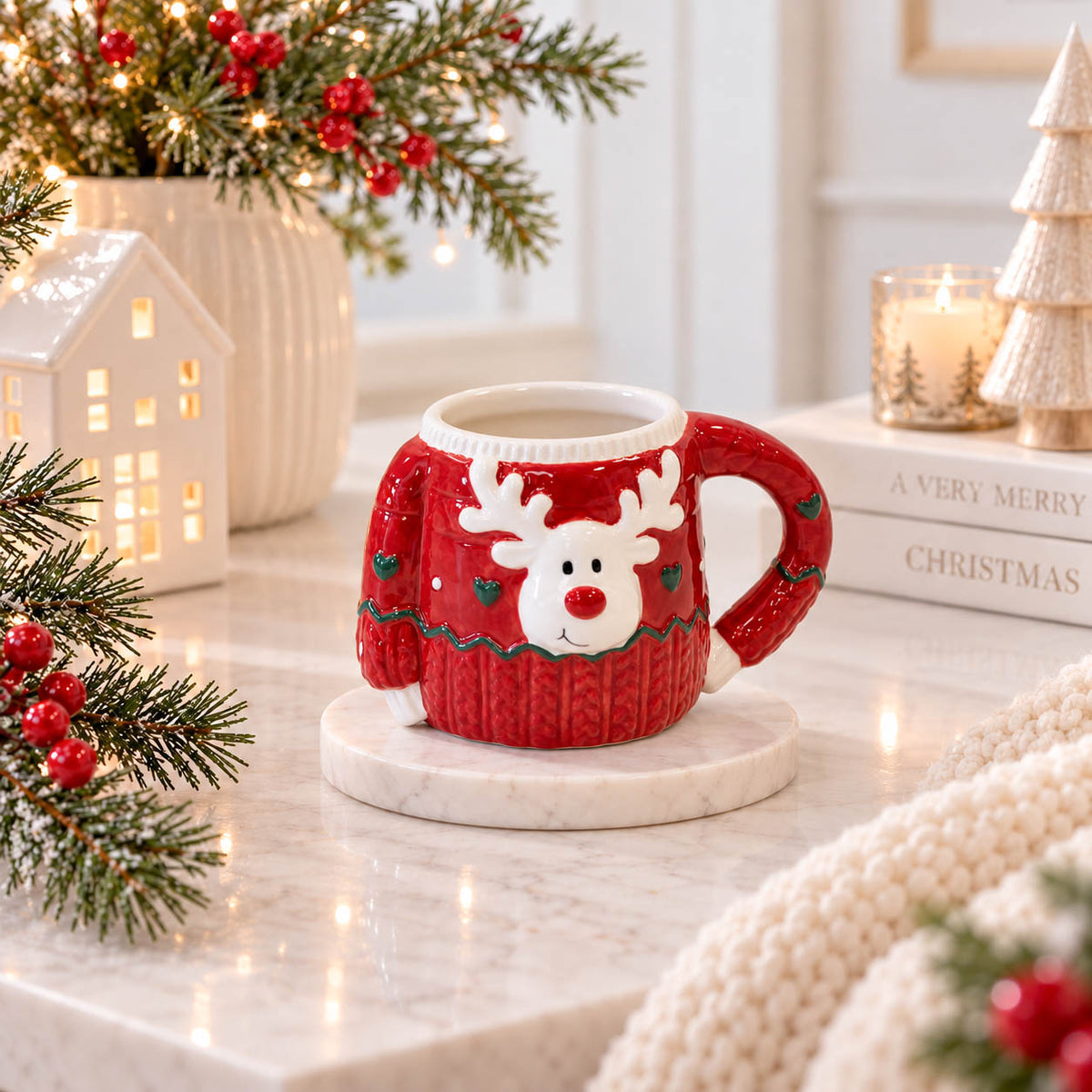 Red Christmas Reindeer Sweater Mug