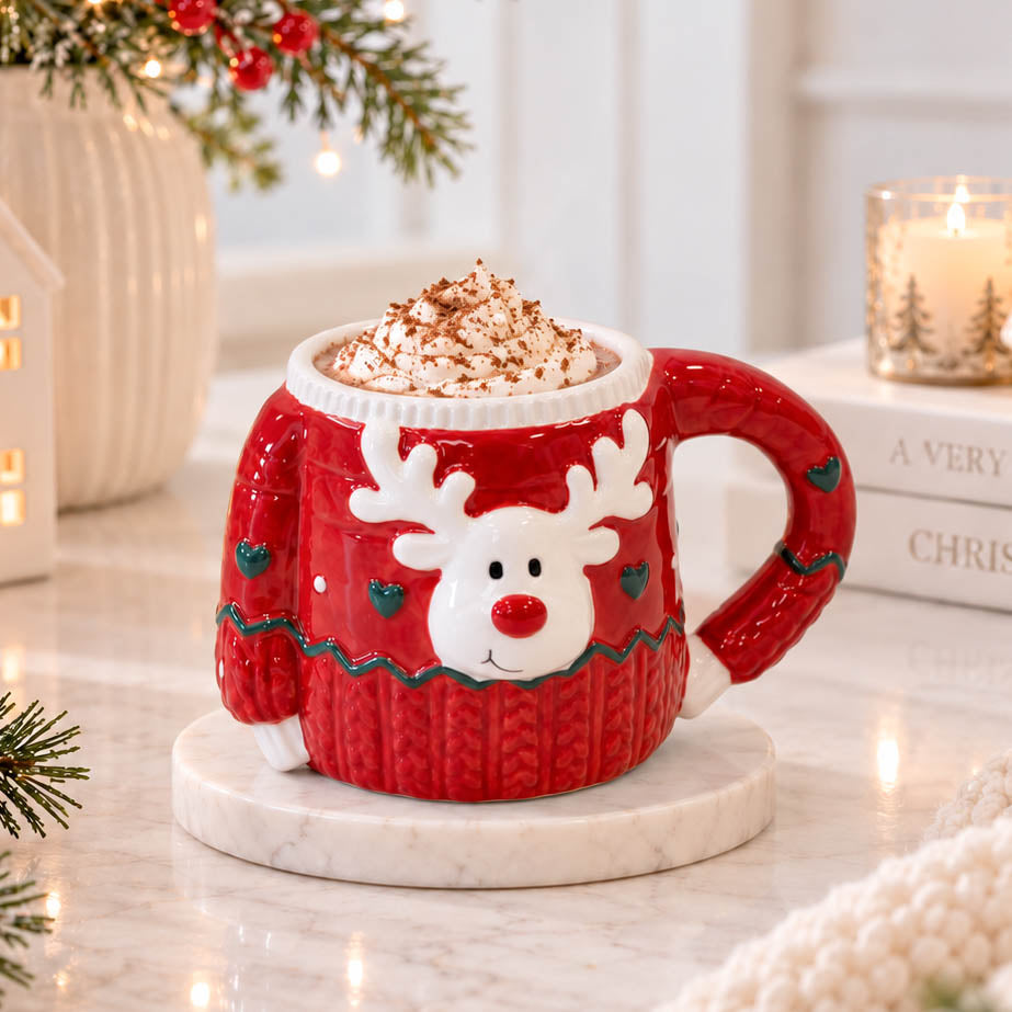 Red Christmas Reindeer Sweater Mug