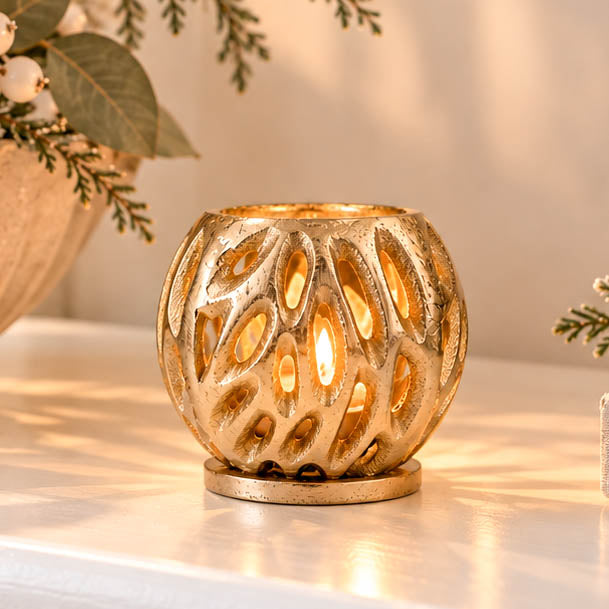 Small Gold Metal Organic Tealight Holder