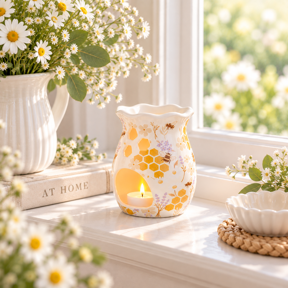 Honey Bee Print Fluted Oil Burner & Wax Warmer