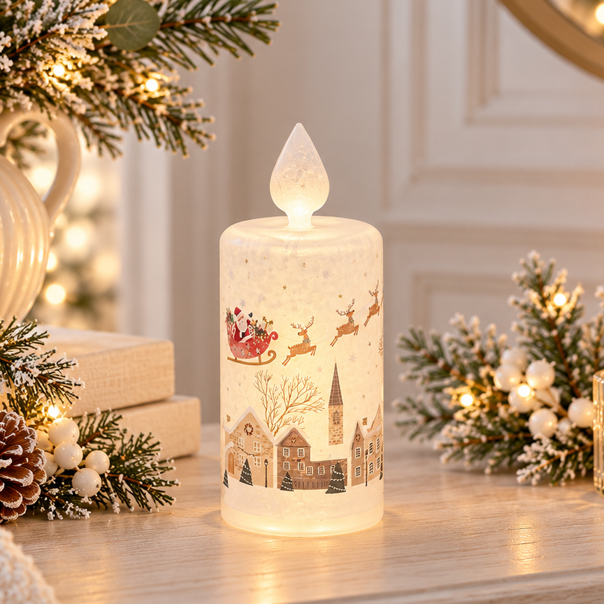 Frosted Tinsel Town LED Candle