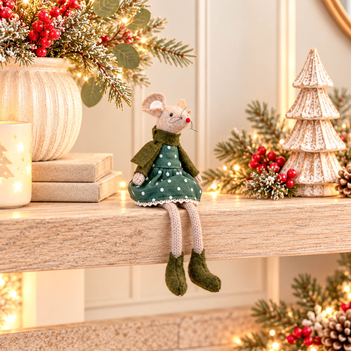 Green Polka Dot Dress Sitting Mouse