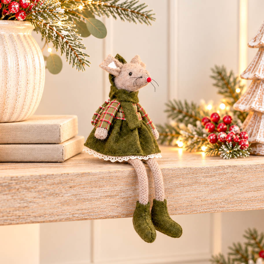 Green Tartan Dress Sitting Mouse