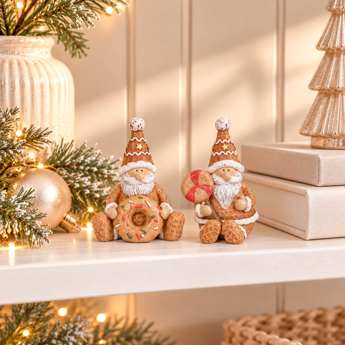 Sitting Gingerbread Santa Set of 2