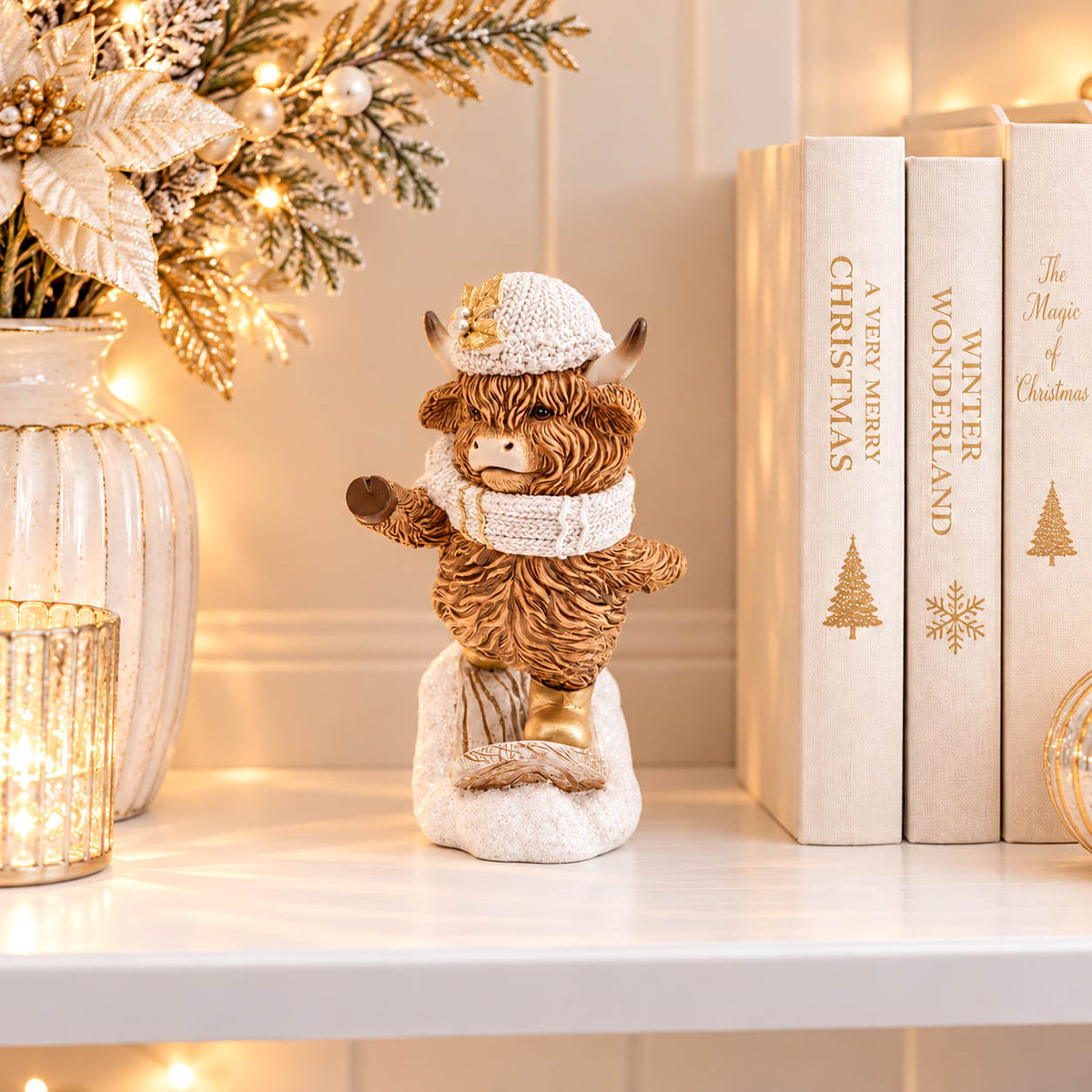 Snowboarding Christmas Highland Cow
